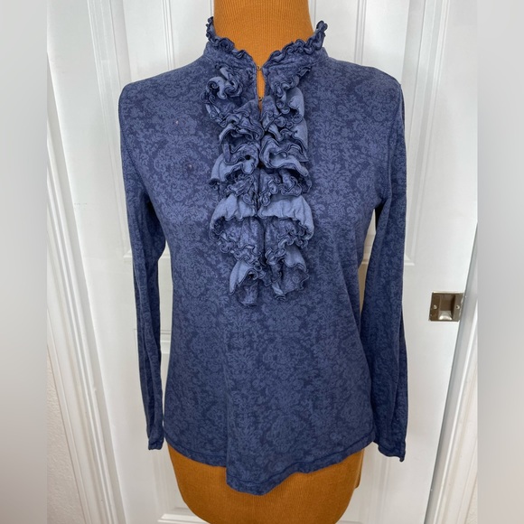 Lauren Ralph Lauren Tops - Lauren Ralph Lauren Ruffle Front Blue Long Sleeve Casual Top Size Medium
